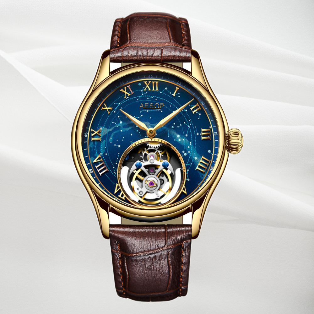AESOP Original Tourbillon Watch for Men Mechanical Skeleton Tourbillon Movement Mens Watches