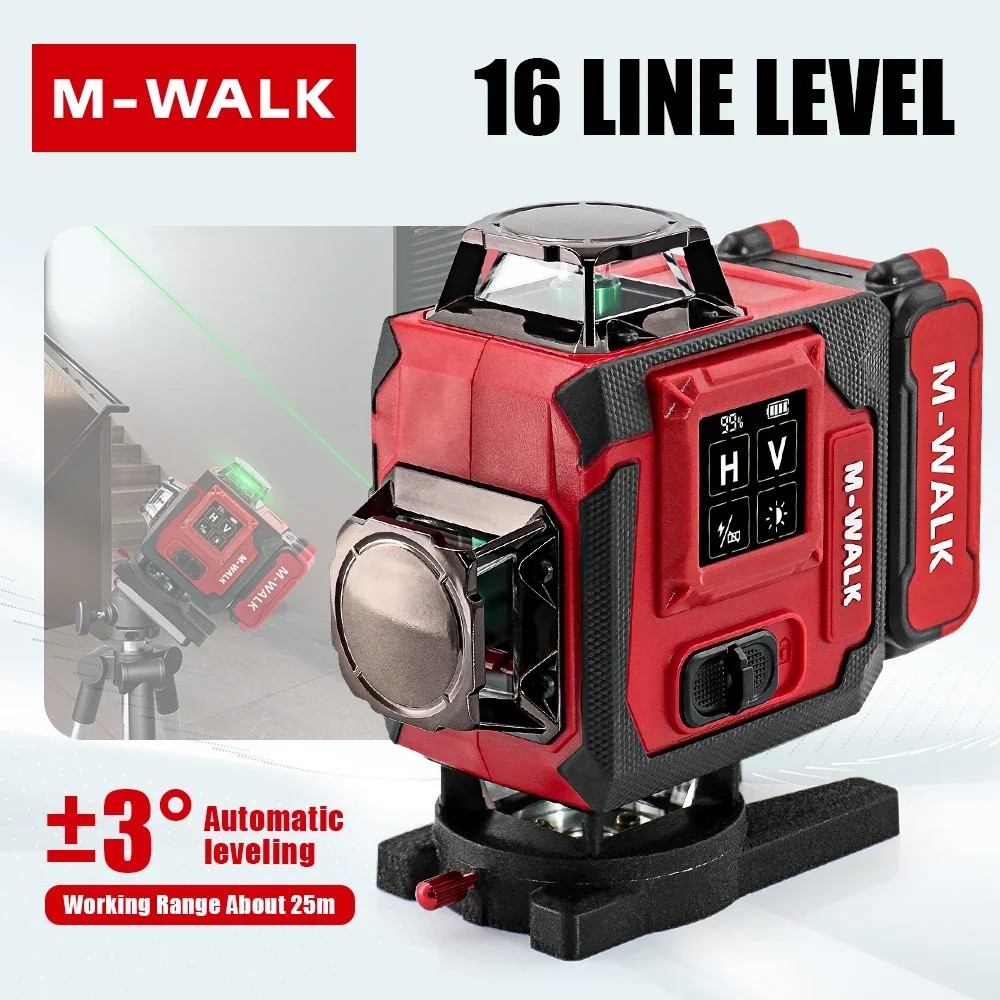 M-WALK High Precision 16 Line Laser Level 4D Cross Laser 360 Self-leveling Laser Level Instrument