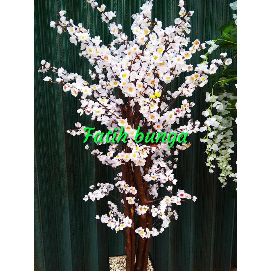 POHON SAKURA PLASTIK TINGGI 150CM DENGAN BATANG KAYU KERAS DAN POT KAYU - AKSESORIS