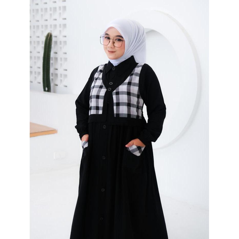 Terlaris Yumna Midi Dress Muslim Katun Vest Kotak Wanita Remaja Dewasa Cantik Rayon Casual Good