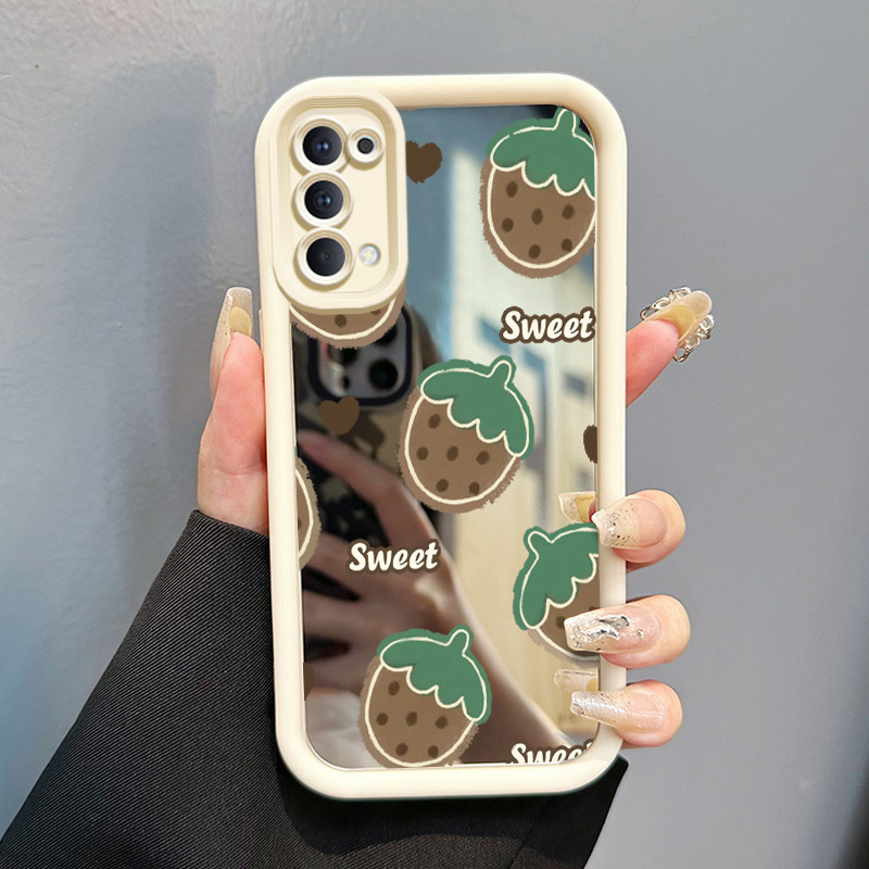 Casing Hp OPPO Reno 4 4G Reno4 Reno 4 5G Case Casing Lukisan Strawberry Pola Kasus cermin tangga Kas