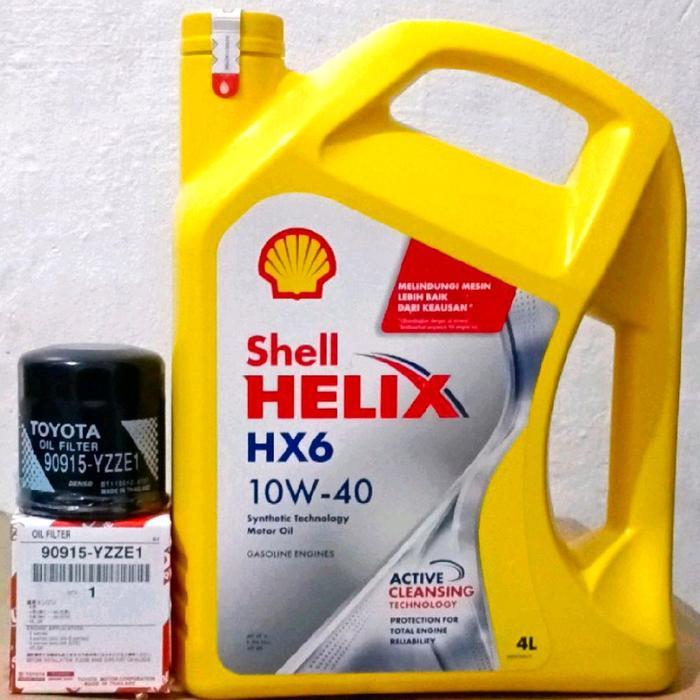 Paket Oli Shell Helix HX6 10W-40 + Filter Oli YZZE1 Avanza, Xenia, agya,calya pelumas mesin mobil