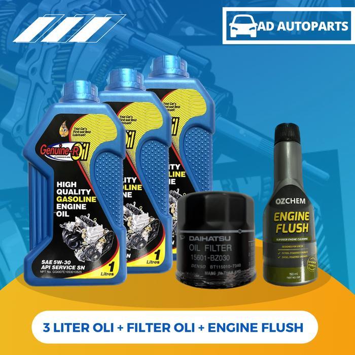 Paket Ganti Oli Daihatsu 5W-30 3Liter + Oil Filter + Engine Flush Car Mesin