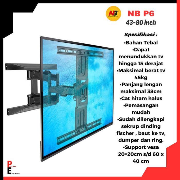 BRACKET TV LENGAN BREKET TV SWIVEL 40-80 INCH NORTH BAYOU P6 BRACKET TV UNIVERSAL
