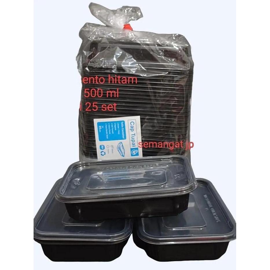 Thinwall Hitam Mika Bento Hitam kotak makan 500ml 750ml isi 25 set