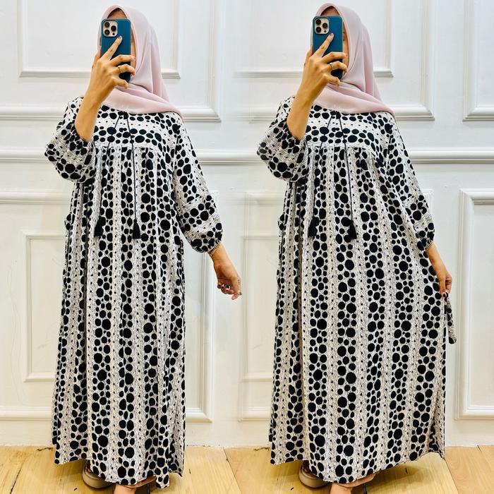 READY Dress sania putih rayon premium busui batik fashion muslim gamis ramadhan Nyaman Panjang