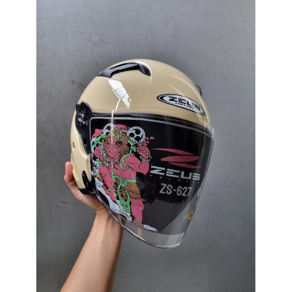 Zeus Zs 627 Ivory Glossy Half Face Single Visor Helmet