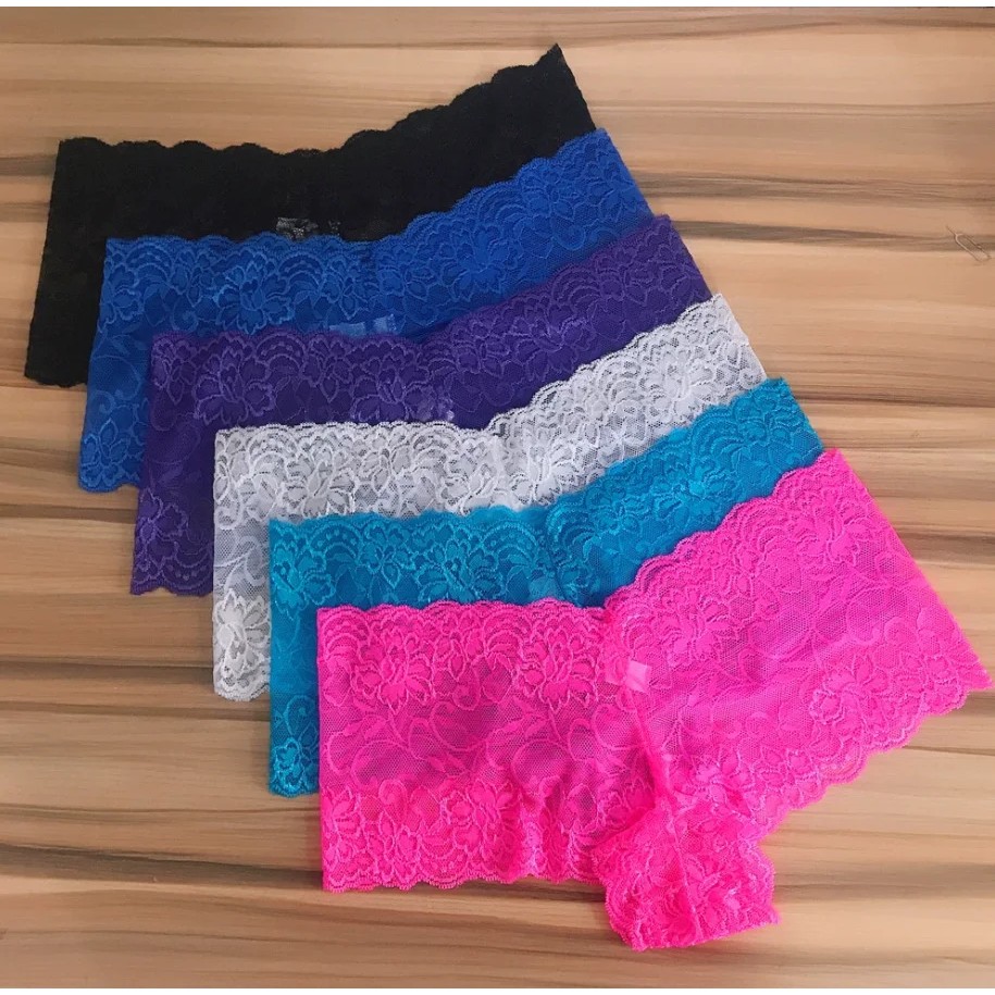 3pcs Sexy Transparent Underwear Women Lace Cotton Crotch Boyshorts Floral Panties Comfortable