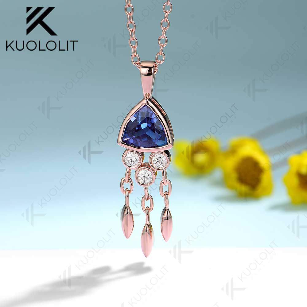 Kuololit 1.2CT Lab Grown Alexandrite Jellyfish Necklace for Women Solid 18K 14K 10K 585 Gold