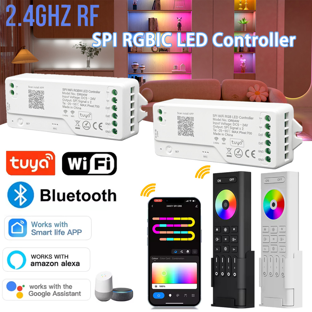 DC5V-24V Tuya WiFi Addressable LED Controller WS2811 WS2812B WS2814 SPI RGBWIC RGBIC LED Strip