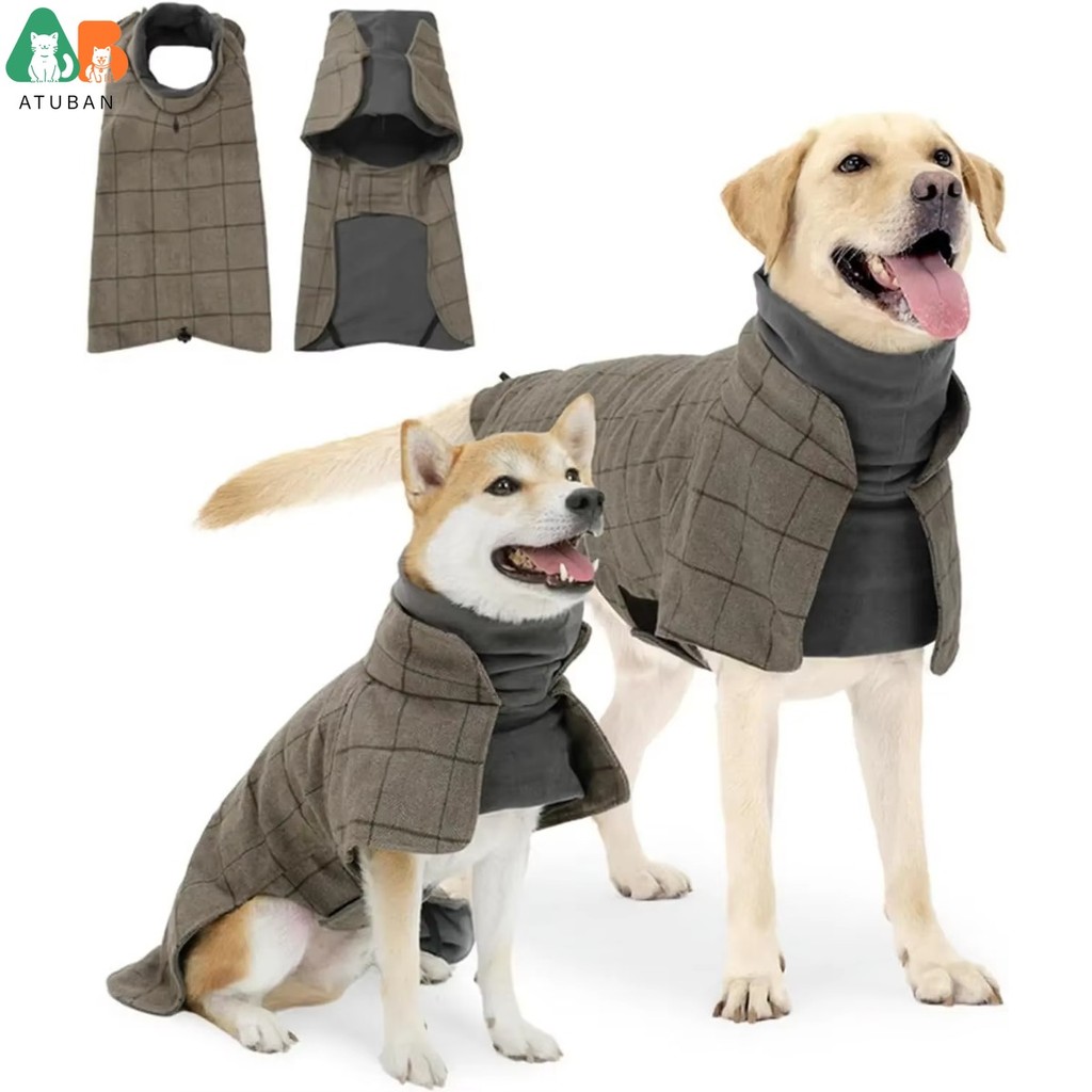 ATUBAN Warm Dog Coat English Plaid Dog Fleece Vest Windbreaker Jacket Winter Clothing Traction