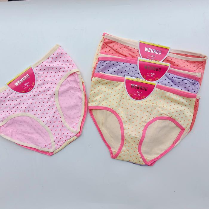 12 Pcs CD Wenrou Celana Dalam Wanita Cewek Motif Remaja Dewasa Katun Nyaman Dipakai