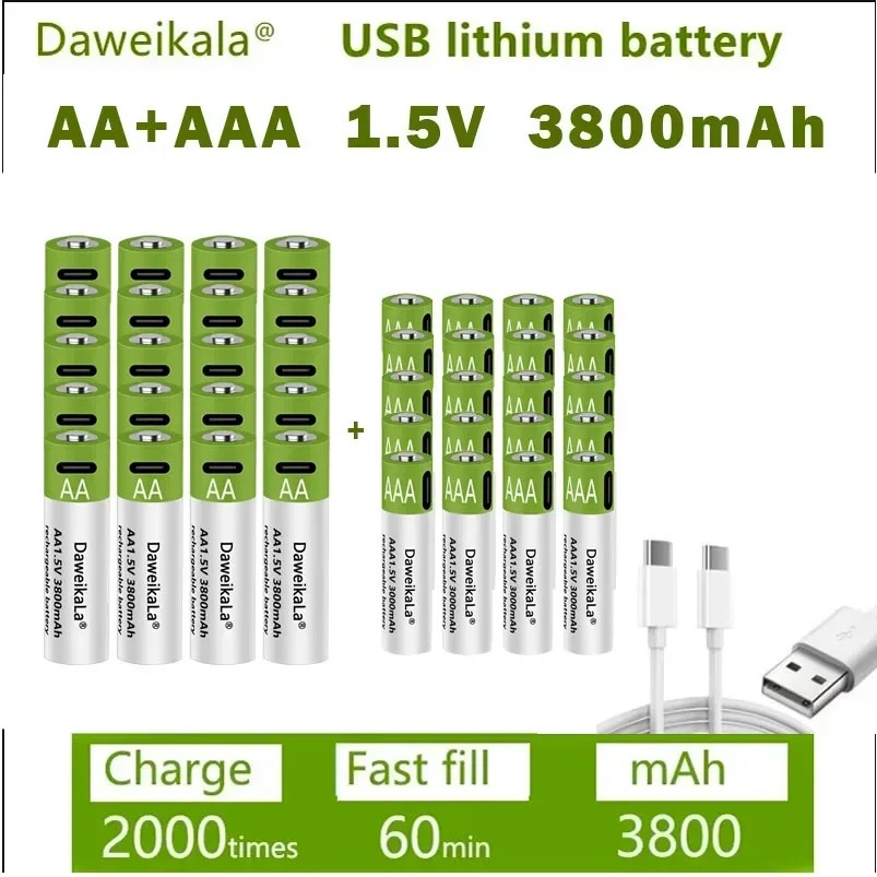 New AA AAA Battery1.5V Rechargeable Polymer Lithium-ion Battery AA AAA Battery for remote control