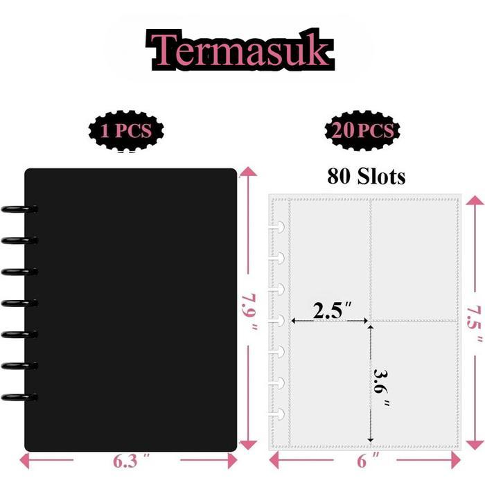 Album Pengikat Kancing Jamur A5 80 Kantong Penyimpanan Photocard 3 Inci Penyimpanan Kartu Lomo Buku