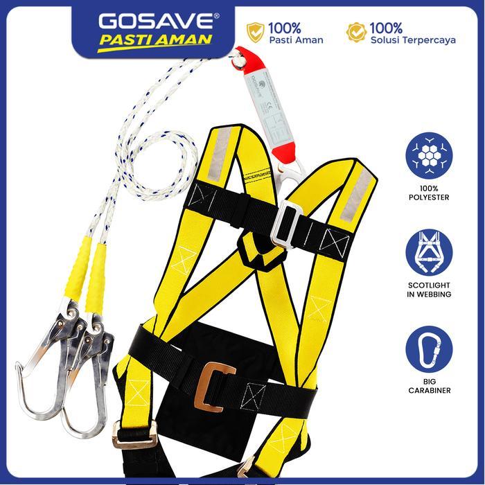SIAPKIRIM (Penawaran Terbaik) GOSAVE Safety Belt Full Body Harness Pro Double Hook Safety Premium