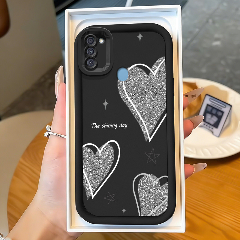 Casing Hp untuk Samsung Galaxy A11 M11 Case Glitter perak kasih sayang Kasing bagus bahan silikon Ce