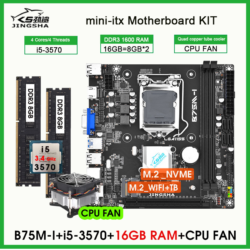 B75 mini itx placa mae Motherboard lga1155 kit set i5 3570 CPU 16GB DDR3 1600MHz Memory and CPU
