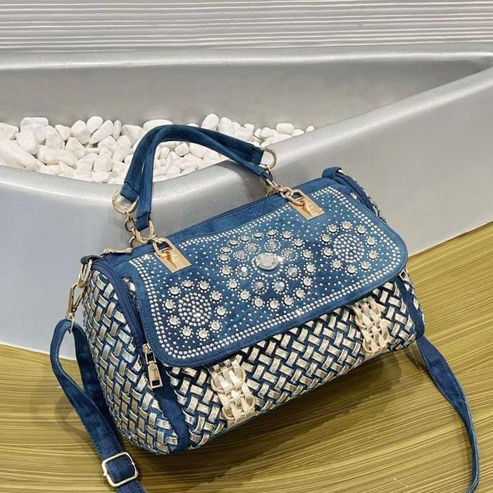 504 Permata Bulat Tas Jeans Mewah Design Cantik Tas Fashion Wanita Premium Tas Pesta Wanita Elegan