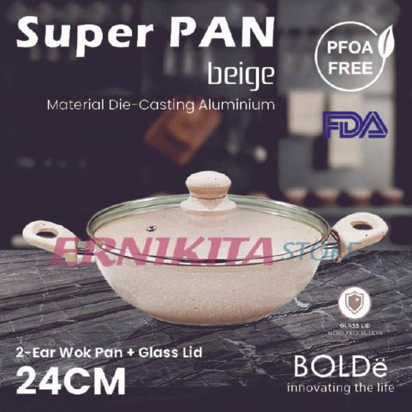 Bolde Super Pan 2 Ear Wok Pan 24Cm Beige Wajan Tutup Kaca
