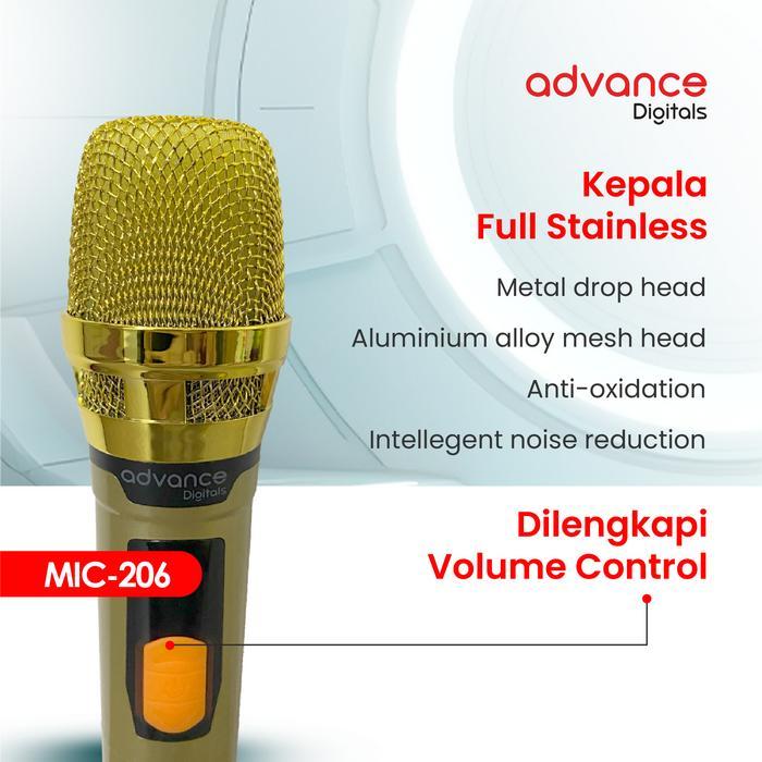 Advance Microphone - Mic-206 Mikrofon Wireless Profesional - 2 Mic Wireless Gold Di Charger Original