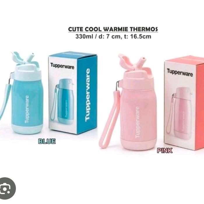 Tupperware Cutie Cool Thermal 350ml Termos Straw 350ml Biru & Pink Dengan Diameter 7 Cm Tinggi 16.5