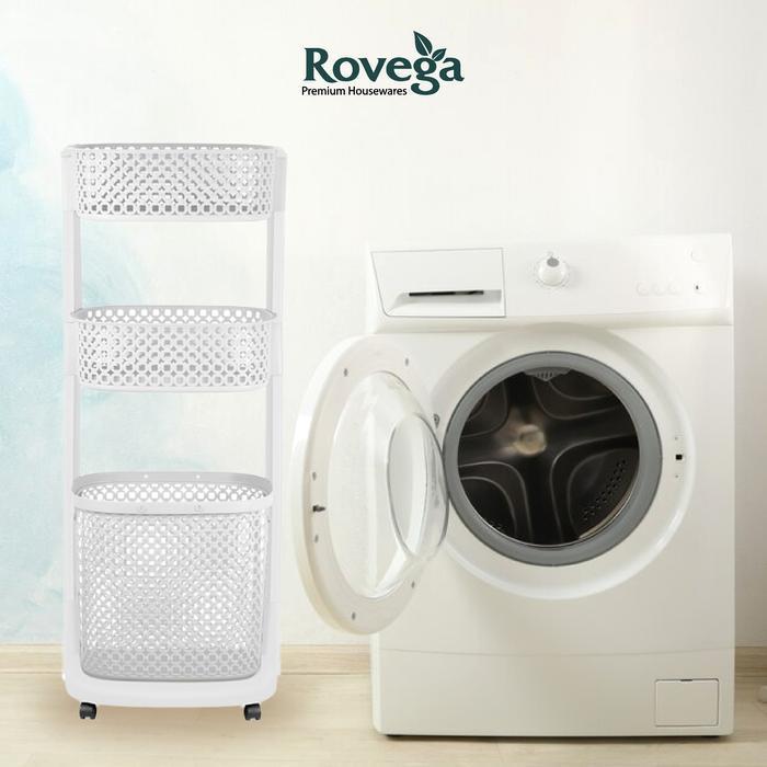 Rovega Rlb-308 Laundry Basket Susun 3 Tingkat Portable Roda Keranjang Pakaian Baju Kotor Bersih