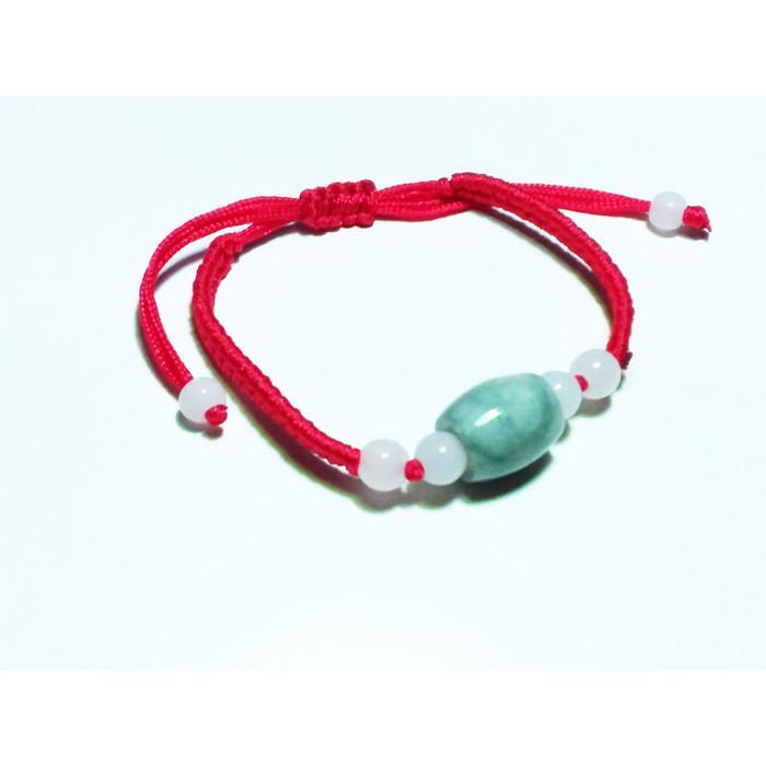 Sale Vee Gelang Tali Merah Batu Giok Hijau Model 6-Oval - Gelang Terapi