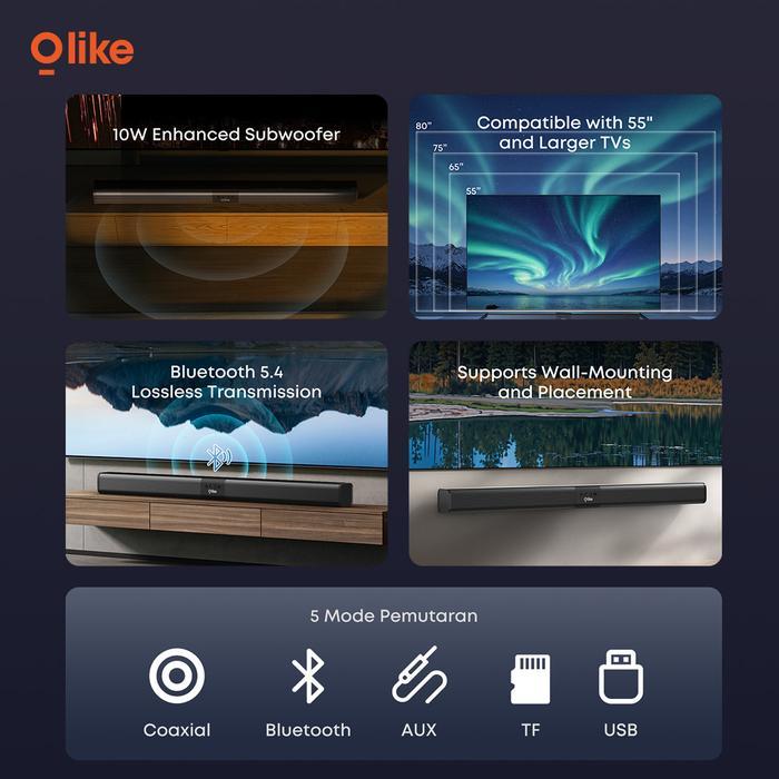 [Exclusive King Kevin] Olike S10H Soundbar Speaker 10W Subwoofer Bluetooth 6.0 Bass Max Immersive
