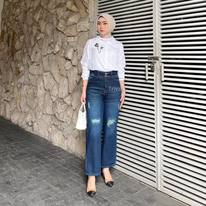Jessiejeans - Erica Cullotes Sobek Lapis Kulot Jeans Ripped Hijab Friendly 27-42 Jeans Wisker Wanita