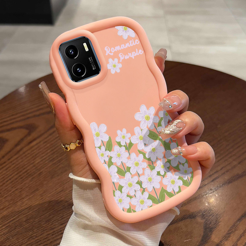 Casing Hp Untuk VIVO Y15s Y15A Y15C Y01 Case aestetik Lukisan minyak bunga ungu Cesing Candy warna K