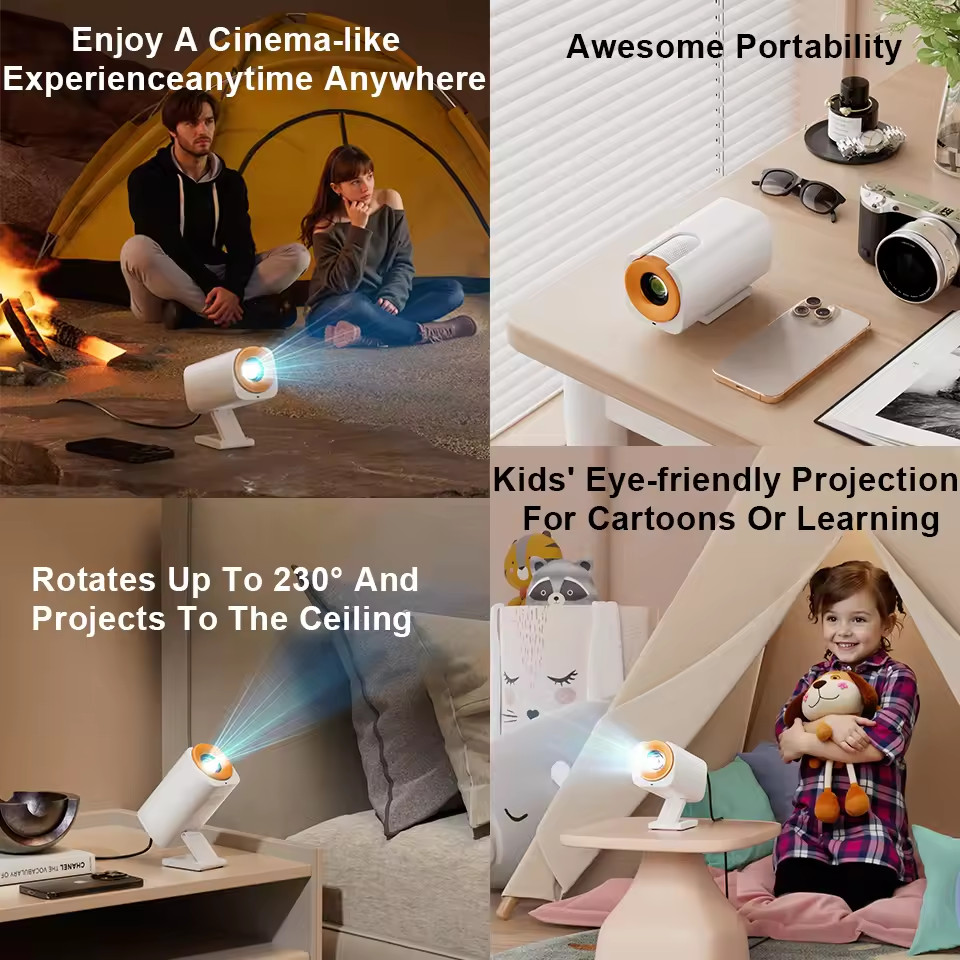 Projector 4K Projector Android11 Native Portable 1080P Auto Focus 390ANSI Video Home Cinema Outdoor