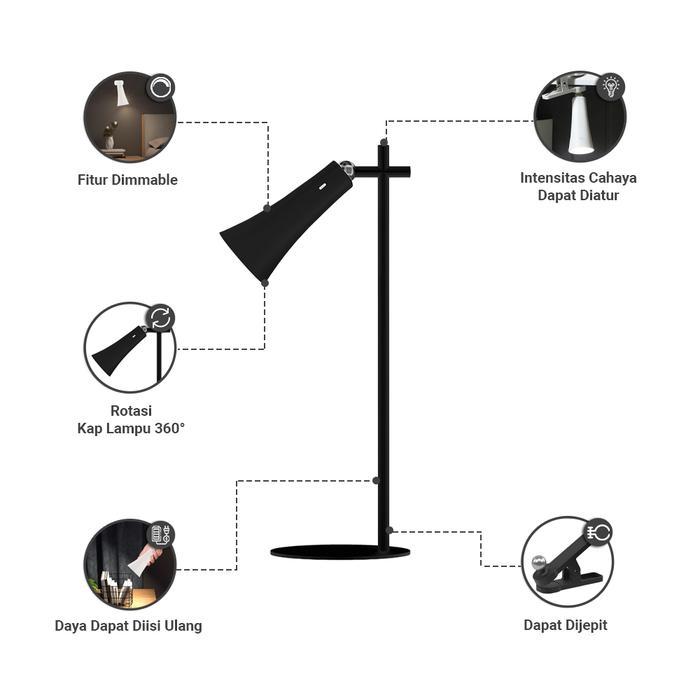 INFORMA CLAIR LAMPU MEJA MULTIFUNGSI - HITAM LAMPU BACA PENERANGAN MEJA JEPIT LAMPU BATERAI BELAJAR