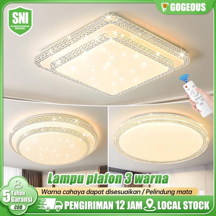 COD Lampu Plafon Minimalis Modern Bulat/Persegi Plafon Pvc 36/48W 3 Warna Lampu Hias Led Ceiling