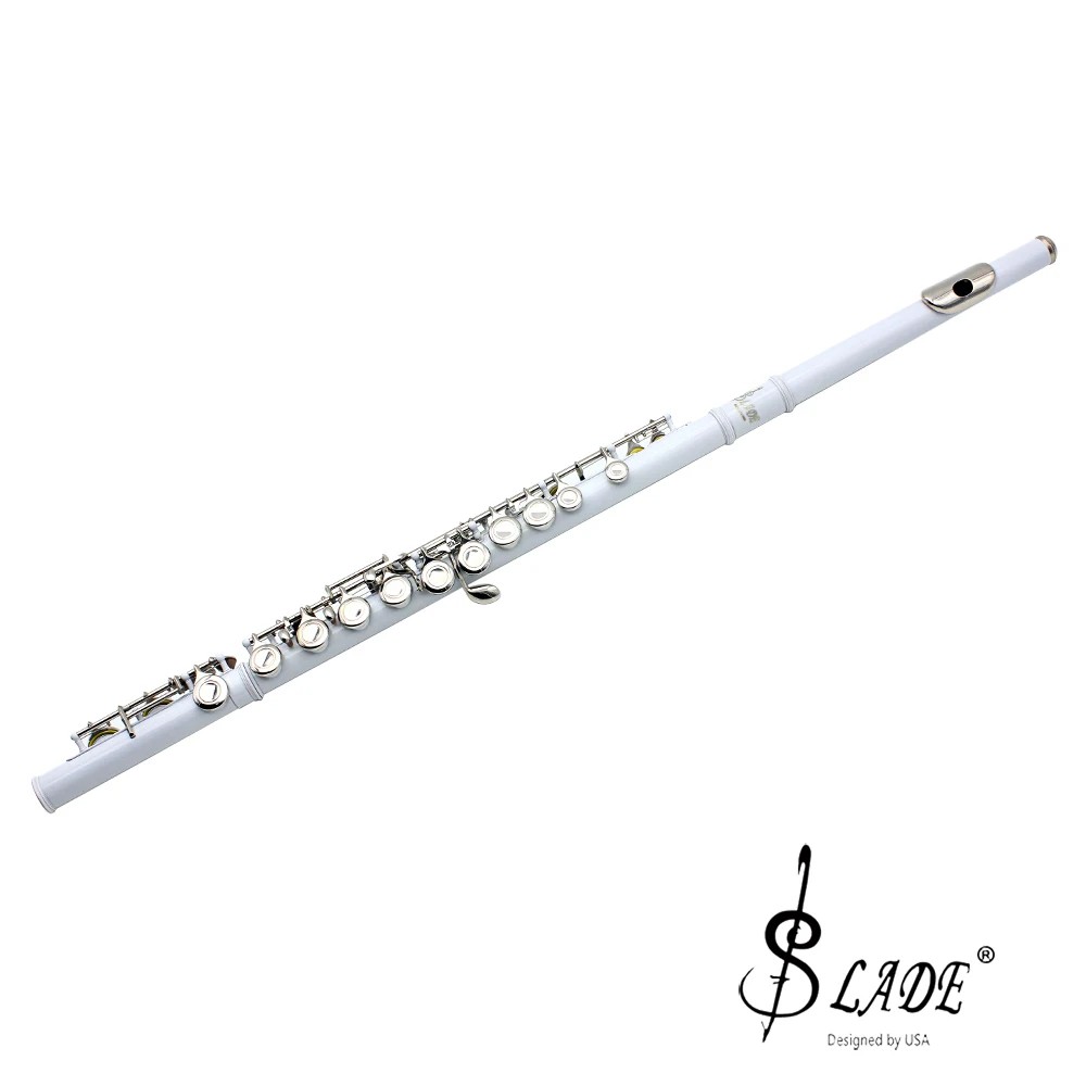 SLADE White 16 Holes Flute Professional C Key Flute Closed Open Plated Concert Flute with Box