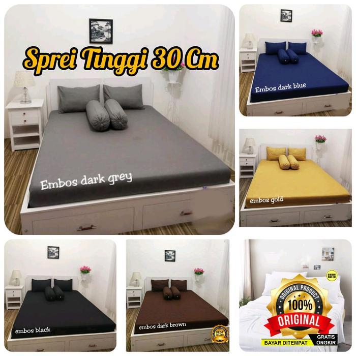 Sprei Tinggi 30 Ukur 160x200 & 180x200- Sprei polos Homemade Tinggi 30cm Kain Emboss Karet disetiap