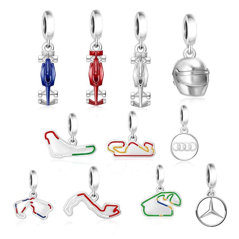Fit Original Pan Charm Bracelet 100% 925 Silver Race Car Tire Helmet Track Italy Grand Prix