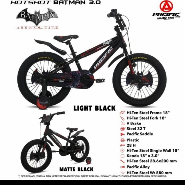 Sepeda anak BMX 18 inc pacific batman ban jumbo gede 3.0 bisa buat anak 6-9 tahun - HITAM MERAH