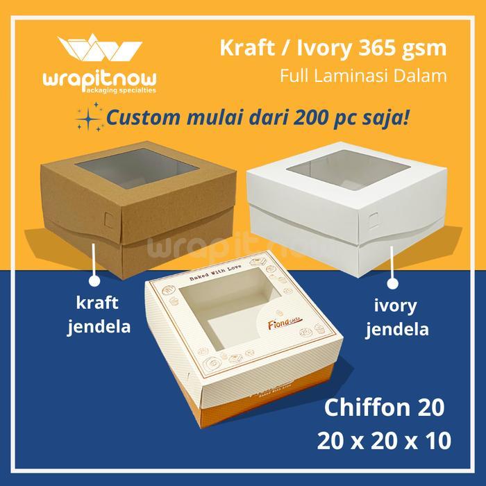 (20 Pcs) Dus Kraft 20x20x10 20x20x15 Laminasi nasi berkat dus chiffon dus pudding dus roti sisir dus