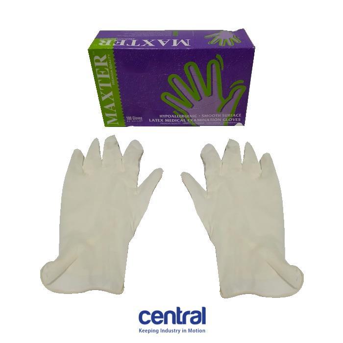 MAXTER Sarung Tangan Karet Latex Hand Gloves Ukuran M Isi 100Pcs