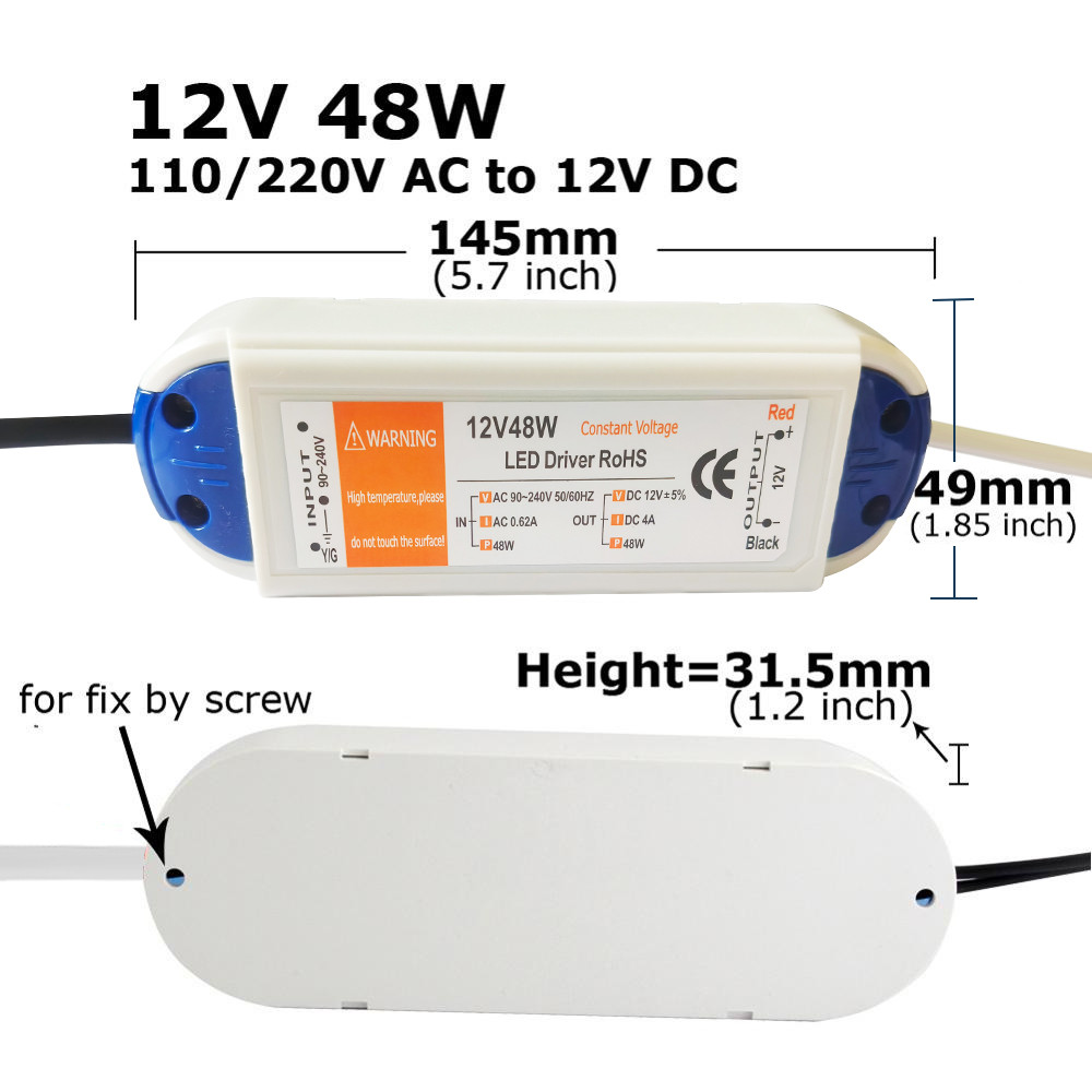 12 Volt Power Supply 12V LED Driver 18W 28W 48W 72W 100W AC 110V 220V to 12V DC Lighting Transformer