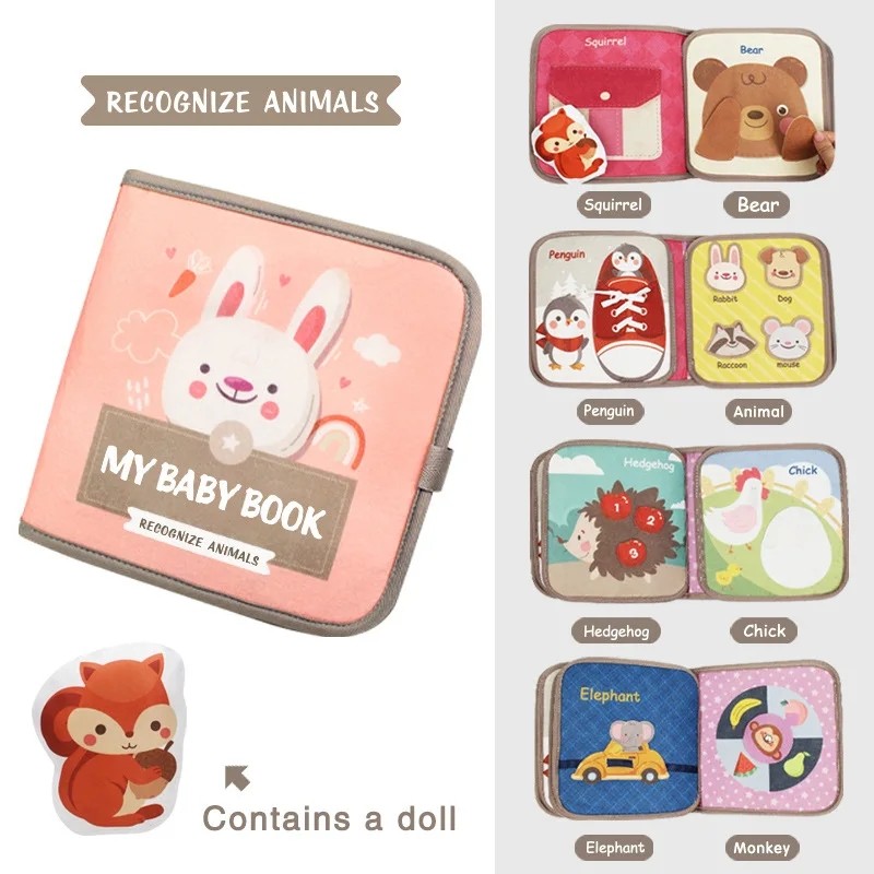 Quiet Book for Toddler Animal Cognitive Fabric Activity Busy Book Montessori Baby Book Toys Cloth