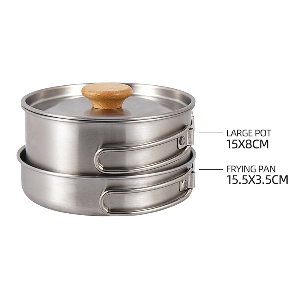 Stainless Steel Outdoor Pot Cooking Pan Foldable Handle Cooking Set with Storage Bag Travel