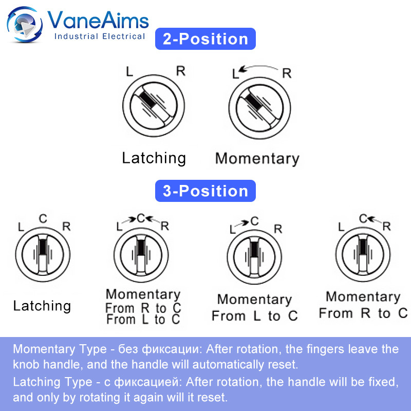 22mm LA36M Rotary Switch with LED Light 12V 24V 220V Knob Selector 2 position 3 Position Start Stop