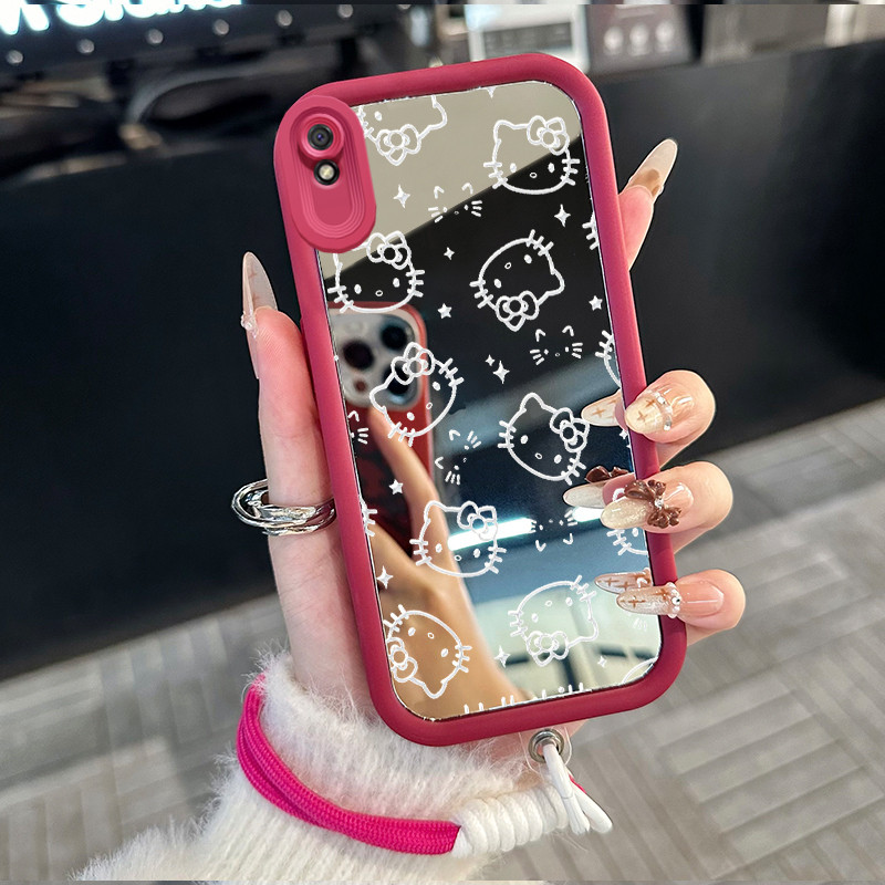 Casing Hp untuk Xiaomi Redmi 9A 9I Case Casing kucing pola Silikon Softcase Kasing HP tali gantung C