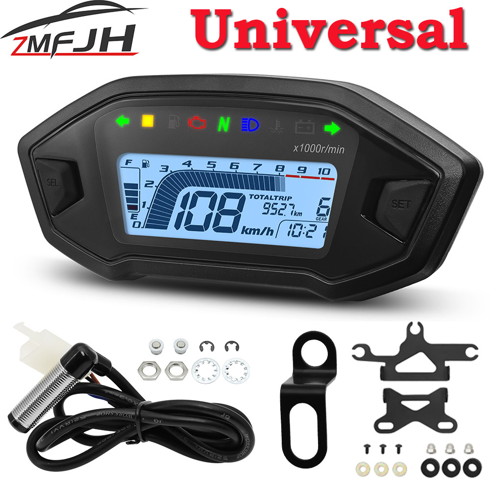 Speedometer Dapat Disesuaikan LED Sepeda Motor Universal Baru 10000RPM 7 Warna Lampu Latar Digital O