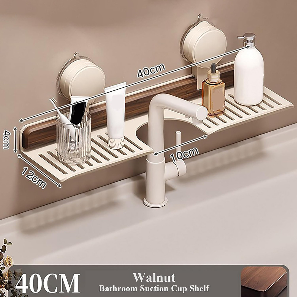 Walnut Suction Cup Bathroom Shelf No Drilling Heavy Duty Storage Rack Over Faucet Sink Rack for