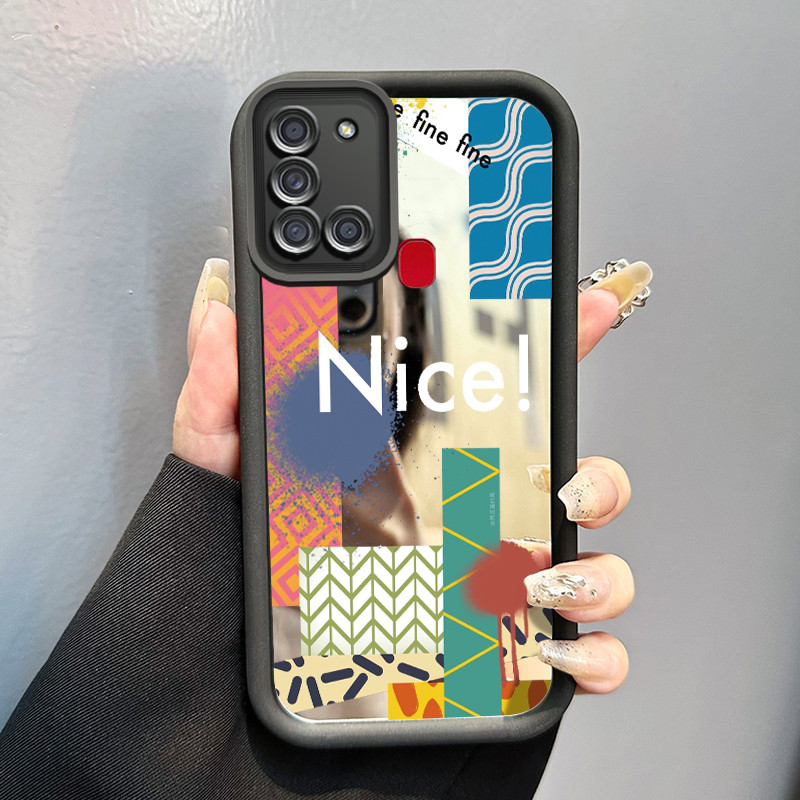 Casing Hp Samsung Galaxy A21S Case Garis sambungan warna-warni Mirror Kasing silikon cocok pria dan 
