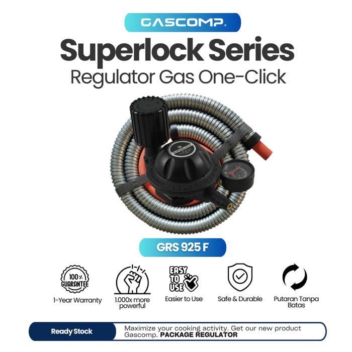 Gascomp Superlock Regulator Gas Low Pressure Dengan Selang Flexie 5 Lapisan Kuat Dan Awet Selang