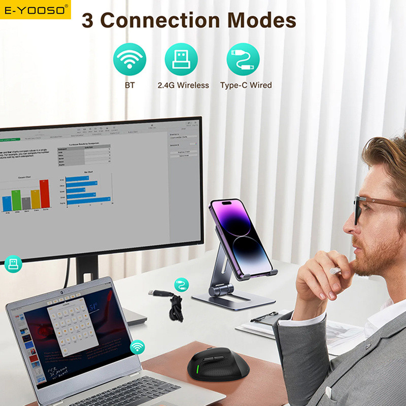 E-YOOSO X-45 Tri-mode Wireless Mouse Vertical Ergonomic 2.4G/Bluetooth/Type-C Wired 5 DPI,