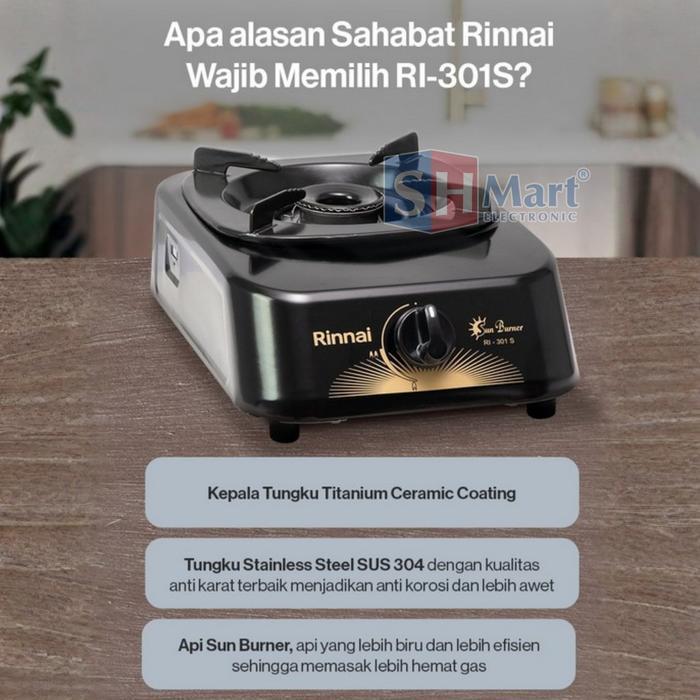 Kompor Gas 1 Tungku Rinnai Sun Burner Ri-301S / Ri301S Garansi Resmi (Medan)